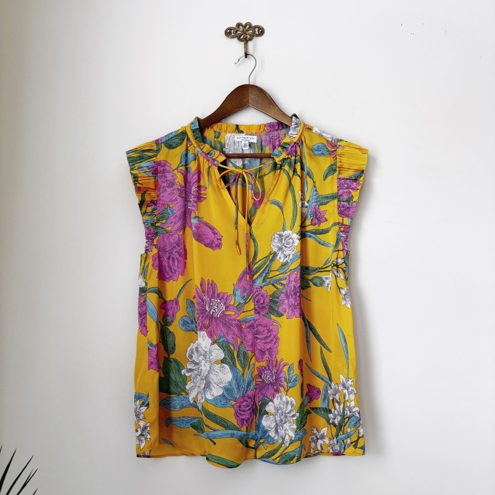 Current Air Floral Ruffle Cap Sleeve Top Large Summer Boho
